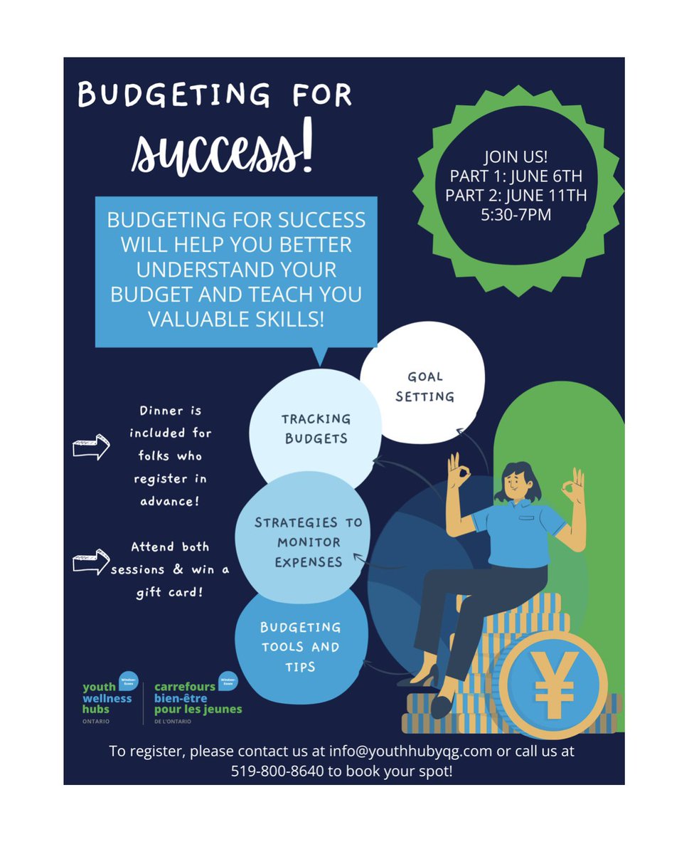 I will be back teaching another FREE Budgeting for Success course at the <a href="/youthhubyqg/">Youth Wellness Hub Windsor-Essex</a> on June 6th &amp; June 11th. If you know any youth ages 12-25, who wants to learn more about budgets, setting goals &amp; improving their financial literacy, contact the Hub to sign up today.
