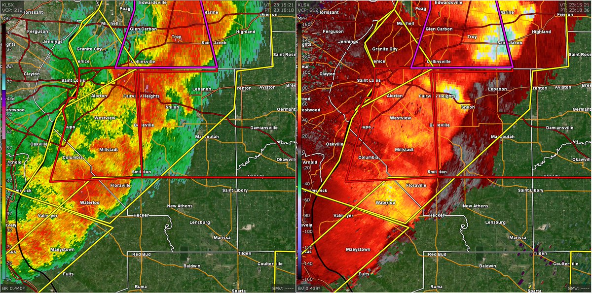 Strong winds/rotation is moving across portions of St. Clair and Monroe County in Illinois. As of now, radar is not detecting any type of debris from a tornado.