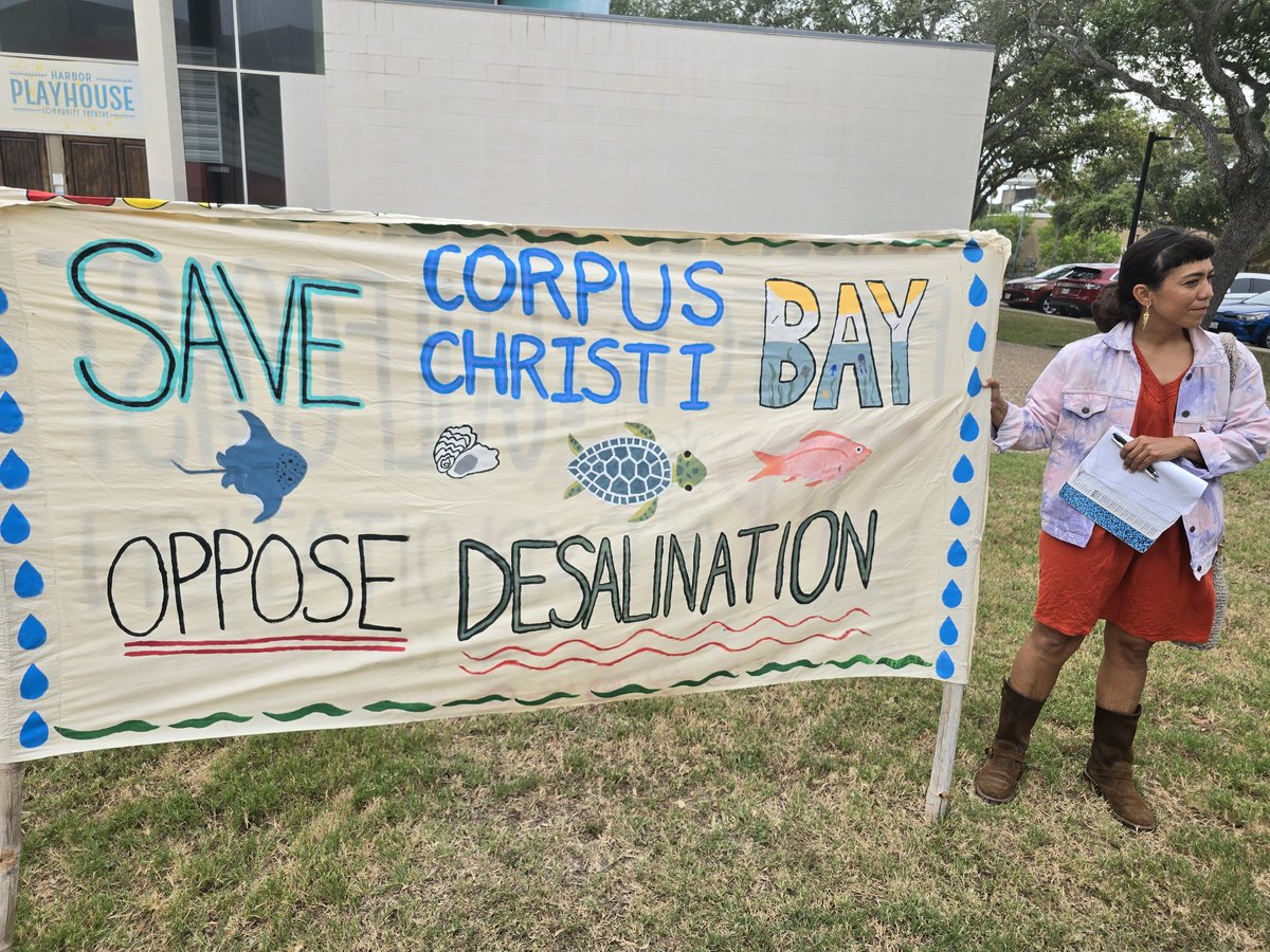 In Corpus Christi for a public hearing on permitting ocean desalination. The community is showing up opposed to desal, saying it's harmful for the bay.
