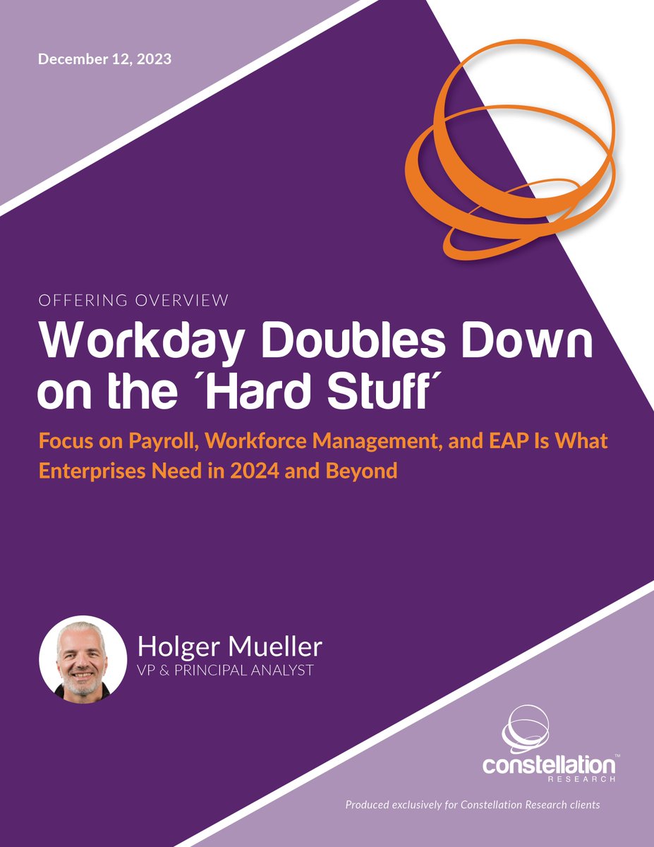 .@Workday Doubles Down on the ‘Hard Stuff’ bit.ly/3RgeueV Focus on payroll, workforce management, and EAP is what enterprises need in 2024 and beyond - @holgermu #FutureOfWork