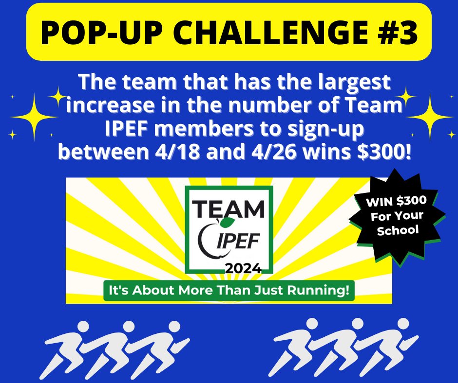 Win $300 For Your @ipsd204 School with Team IPEF! The school that has the largest increase in Team IPEF members that sign-up between 4/19 and 4/26 (midnight) will receive a $300 prize added to their Big Check! secure.qgiv.com/event/teamipef…