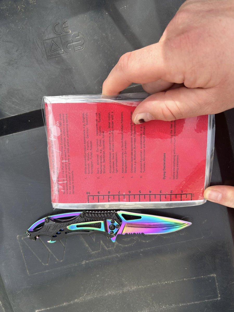 SNT officers working across multiple wards today found an array of items during weapon sweeps including wooden bats and this dangerous lock knife stored outside an address known to police. further to these finds, officers also located & arrested a wanted female. #mylocalmet