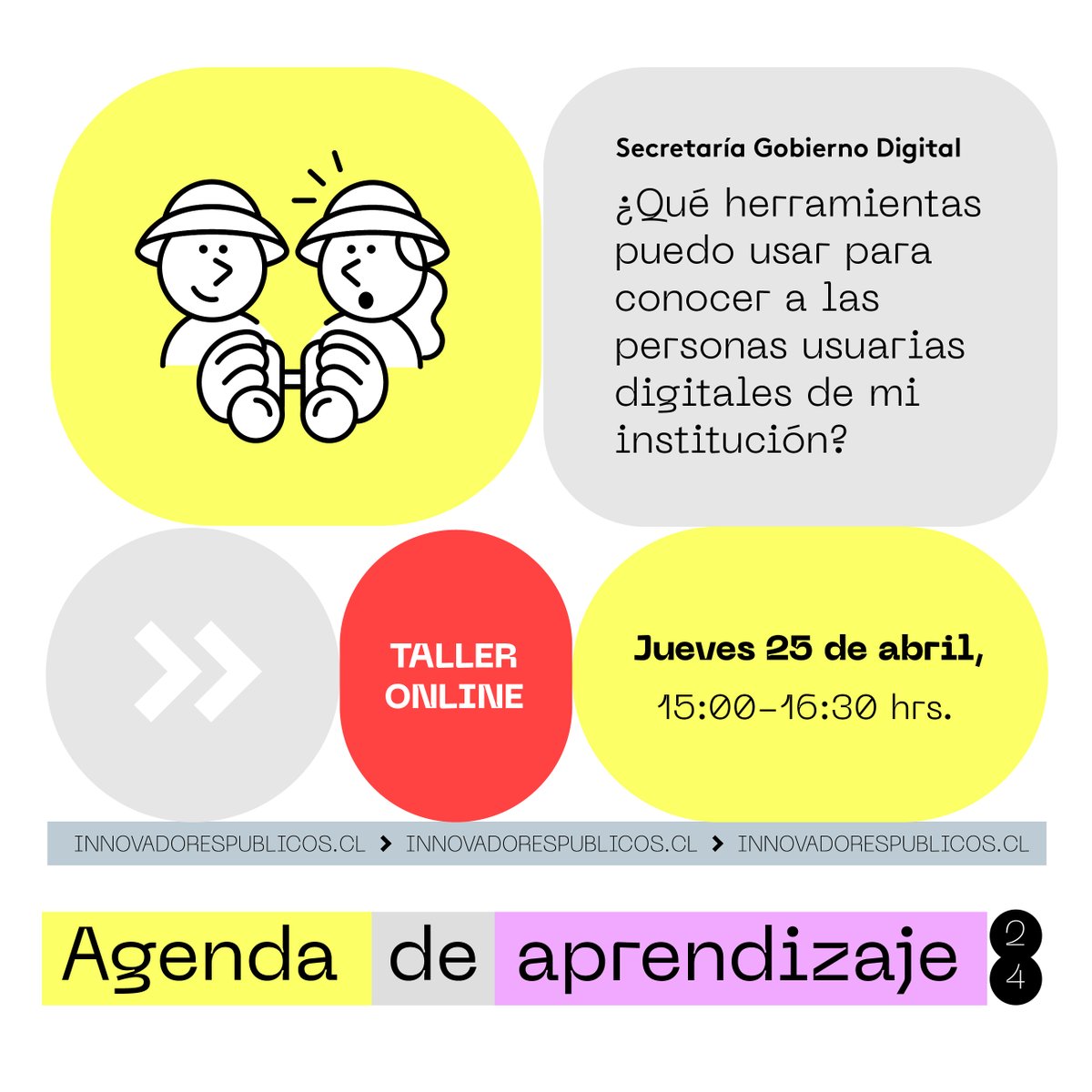 Comienza el 2do ciclo de la Agenda de Aprendizaje 2024, esta vez dedicado a la experiencia usuaria en el Estado 😎 Nos vemos el 25/4 en el taller ¿Qué herramientas puedo usar para conocer a las personas usuarias digitales de mi institución? Anótate👉 innovadorespublicos.cl/events/698/lis…