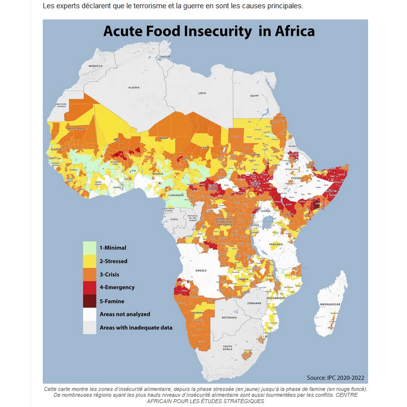 @amibiaka Cette carte se superpose TB à celle de l'insécurité alimentaire aigüe sur le continent. Visiblement pas mal de zones de terrorisme et de rébellion n'y figurent pas.
Une pensée pour les 2 Régions Anglophones🇨🇲.
#endanglophonecrisis