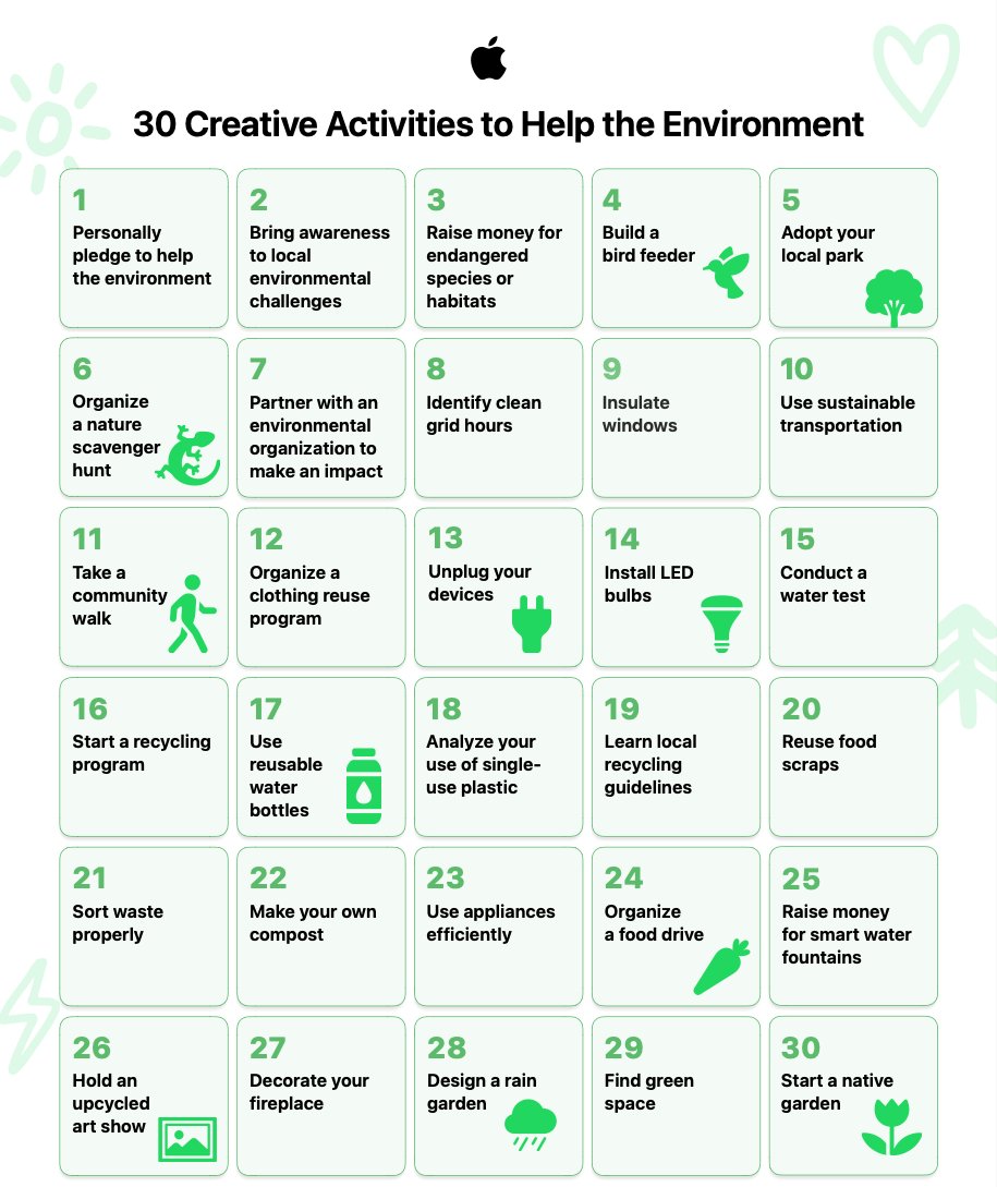 To celebrate Earth Day 🌎, check out these '30 Creative Activities to Help the Environment' in the @AppleEDU Community. #cbl #challengebasedlearning #challengeforchange education.apple.com/learning-cente…