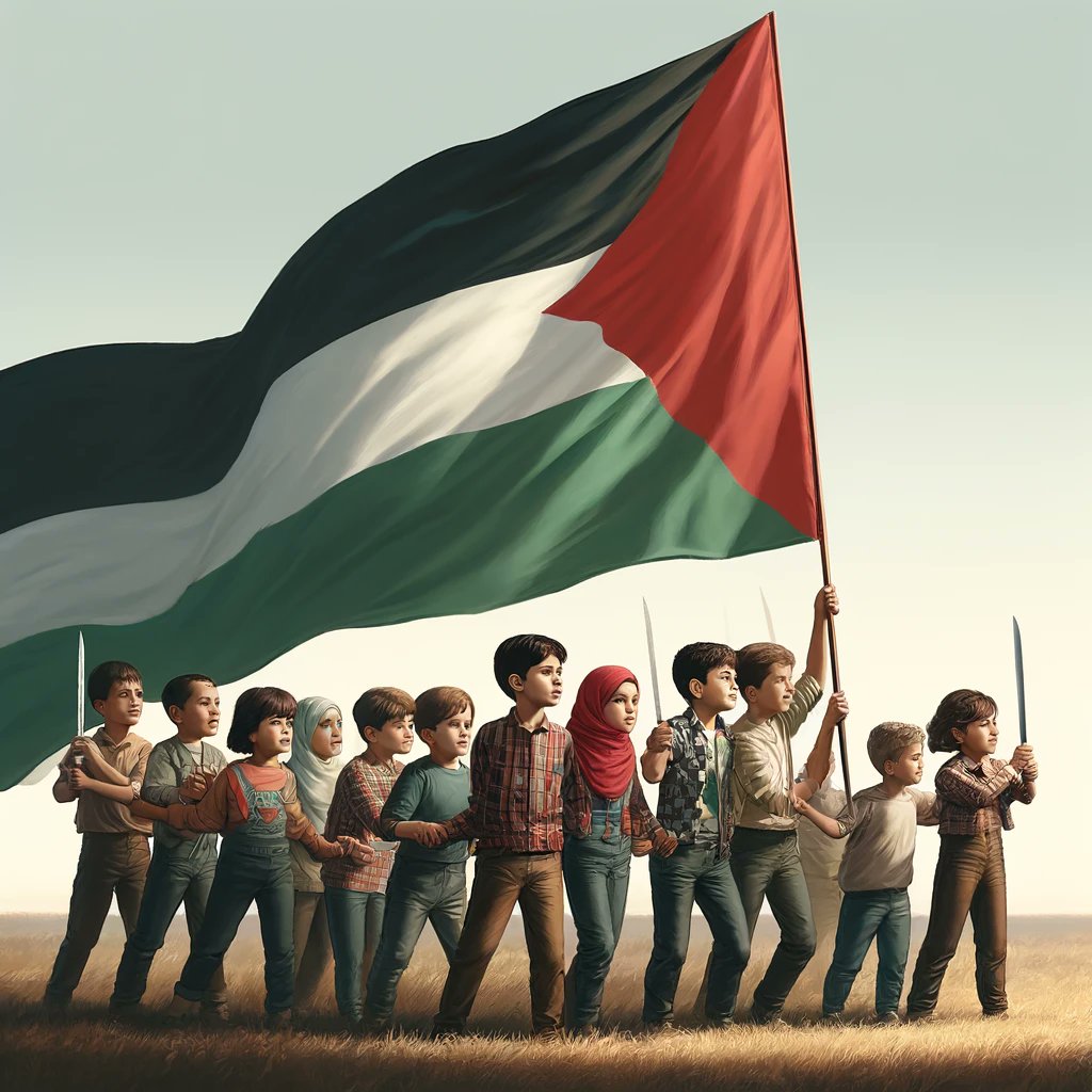 Le he pedido a Chat GPT que me genere una imagen de una bandera de Palestina siendo ondeada por niñas y niños palestinos. Es para acompañar un texto sobre Gaza. Ojo a la imagen. No puedo con esto.