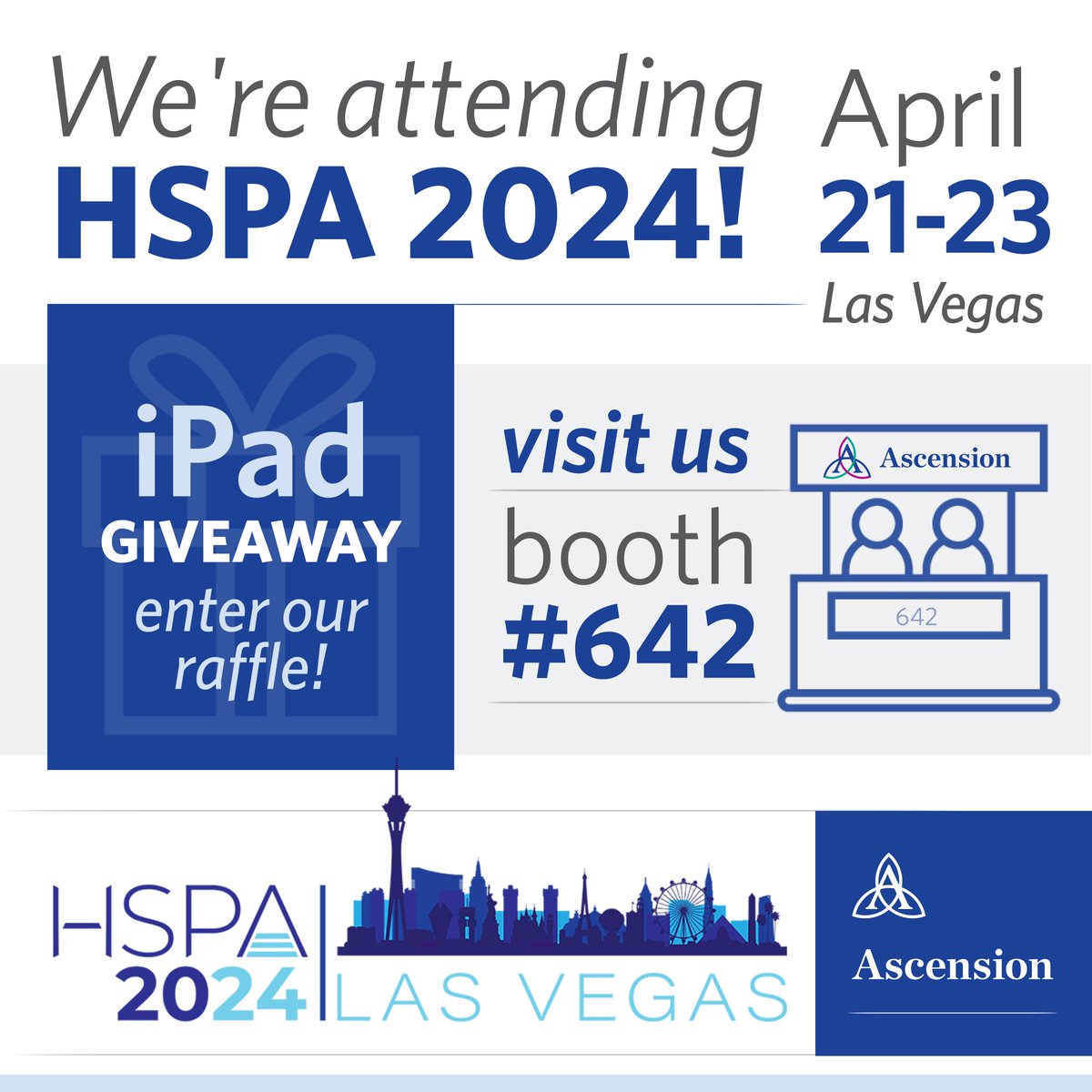 The Ascension sterile processing and recruitment teams will be at Harrah’s Las Vegas Hotel and Casino Convention Center April 21 - 23 for the HSPA annual event. We are eager to connect with and learn more from experts in the field! Learn more: ascn.io/6015b35ec #HSPA2024