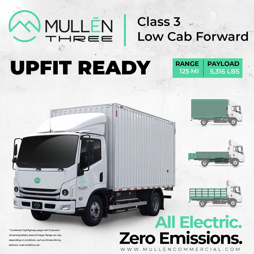 One Electric Truck, Many Possibilities 🚚 This #Class3 LCF comes with a versatile chassis with a clean top-of-rail makes upfitting a breeze with bodies up to 14 feet long and over 5,300 lbs of payload. Upgrade your fleet with the #MullenTHREE today: hubs.lu/Q02tmSvh0