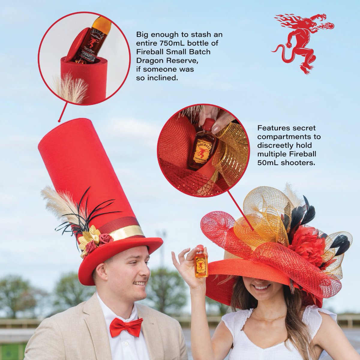 On your marks, get your Fireball ready, go! You, too, can look this good while secretly stashing your Fireball bottles for the most famous horse race around. Hot Lids are available to purchase starting TOMORROW 4/19 at 10am EST on fireballwhisky.com 🔥