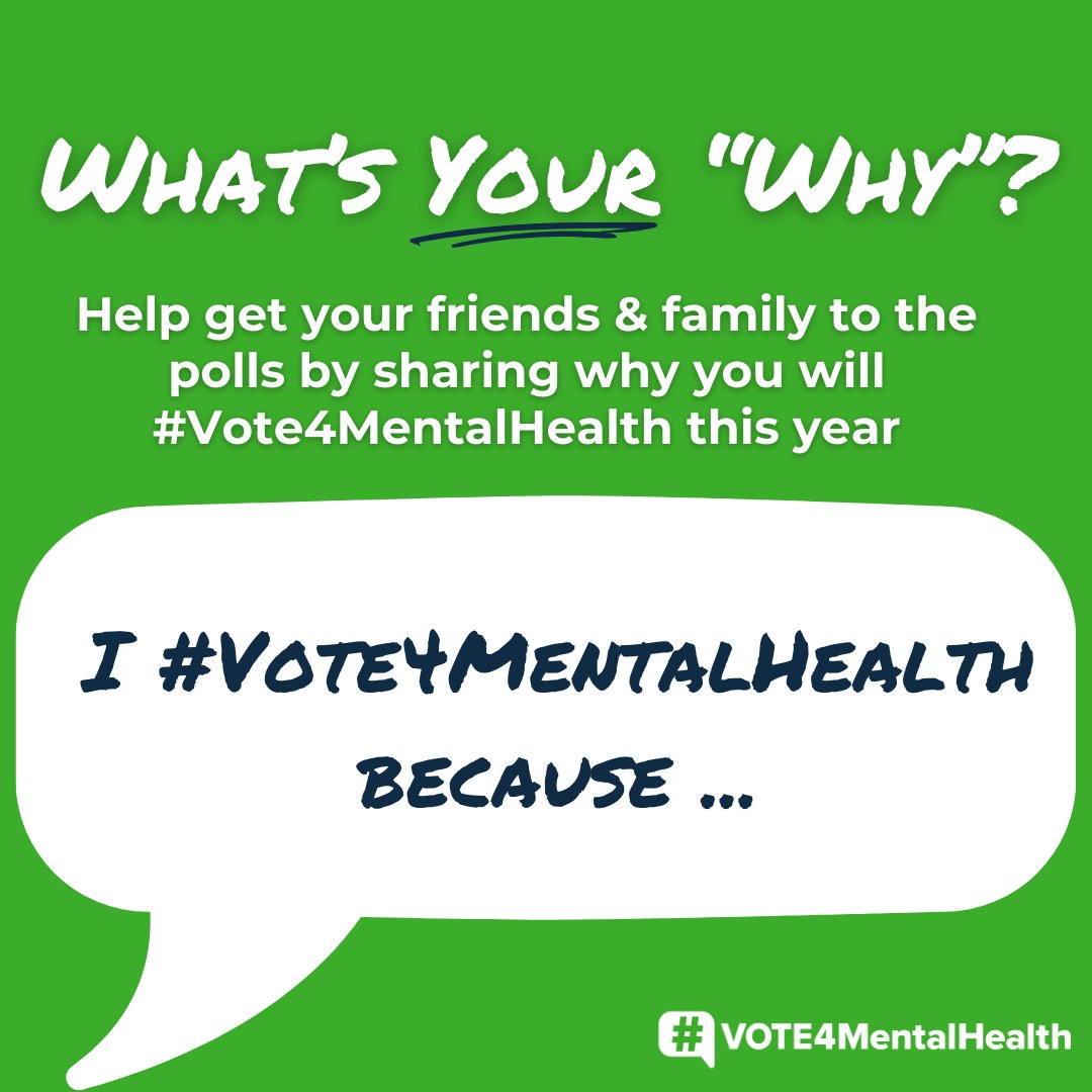 Why do you #Vote4MentalHealth? Join voters across the country to share why mental health matters this election. Visit vote4mentalhealth.org/whyivote and tell your friends why you #Vote4MentalHealth this election.