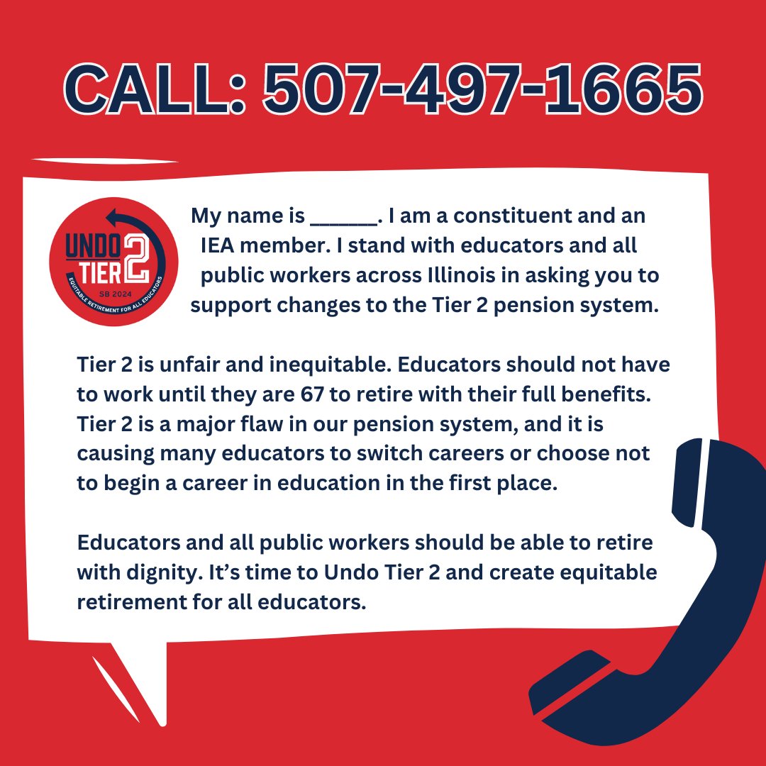 🚨 Last chance to join our week of action with We Are One Illinois! Call and email your legislators today and tell them to #UndoTier2! Call 507-497-1665. Link to send an email: act.aflcio.org/letters/restor…