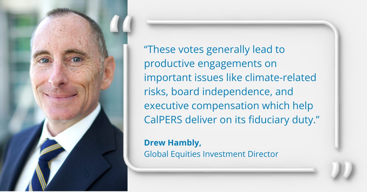 As a long-term shareowner, we view proxy voting as one of the primary tools to influence a company's corporate governance practices. Learn more [PDF]: bit.ly/3OJQG2D #CalPERSProxy