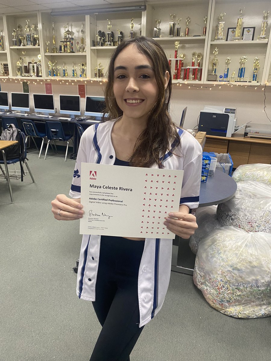 Congratulations Maya on earning your Adobe Premiere Pro Certification! You have proven that you are now college and career ready! #OFOD #adobepremiere #adobe @IvanCedilloYISD @YsletaISDCTE @R_Benavides2 @YsletaISD