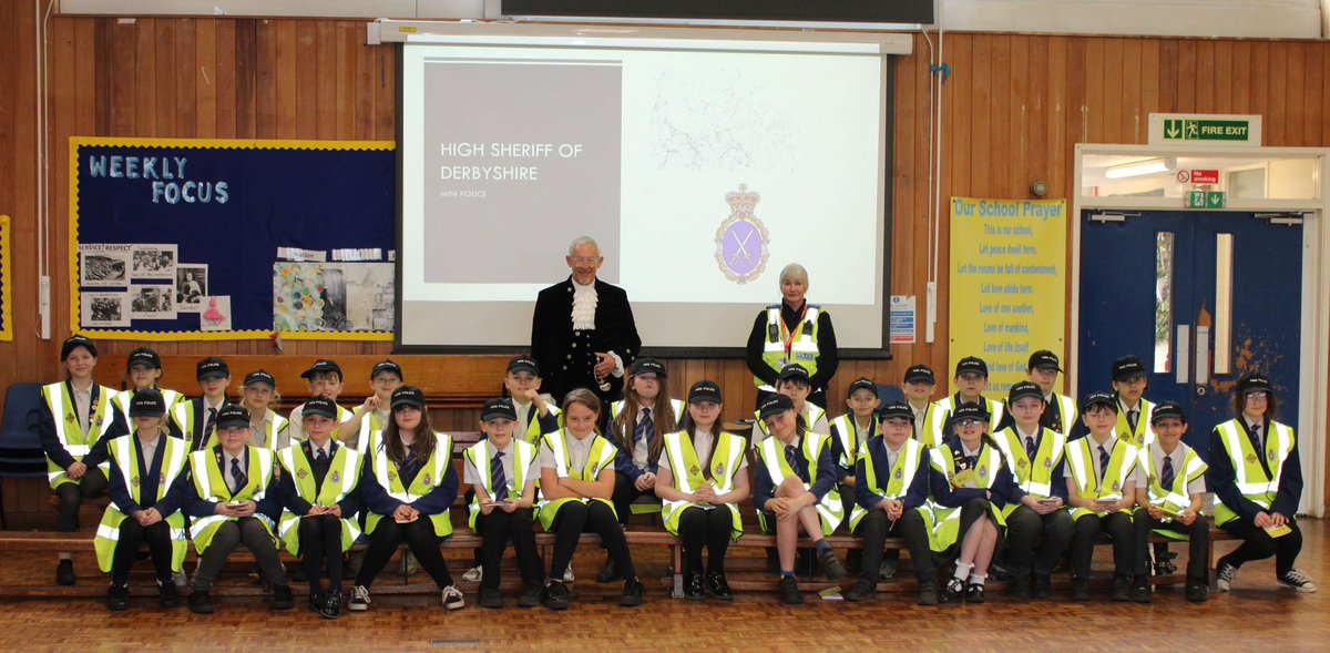 A rewarding experience to talk to the Mini Police at Fairfield School, Buxton about the role of High Sheriff. The innovative Mini Police project operates in 20 schools and gives 9-11 yr olds the chance to learn about how the police work to keep them safe. @DerbysPolice