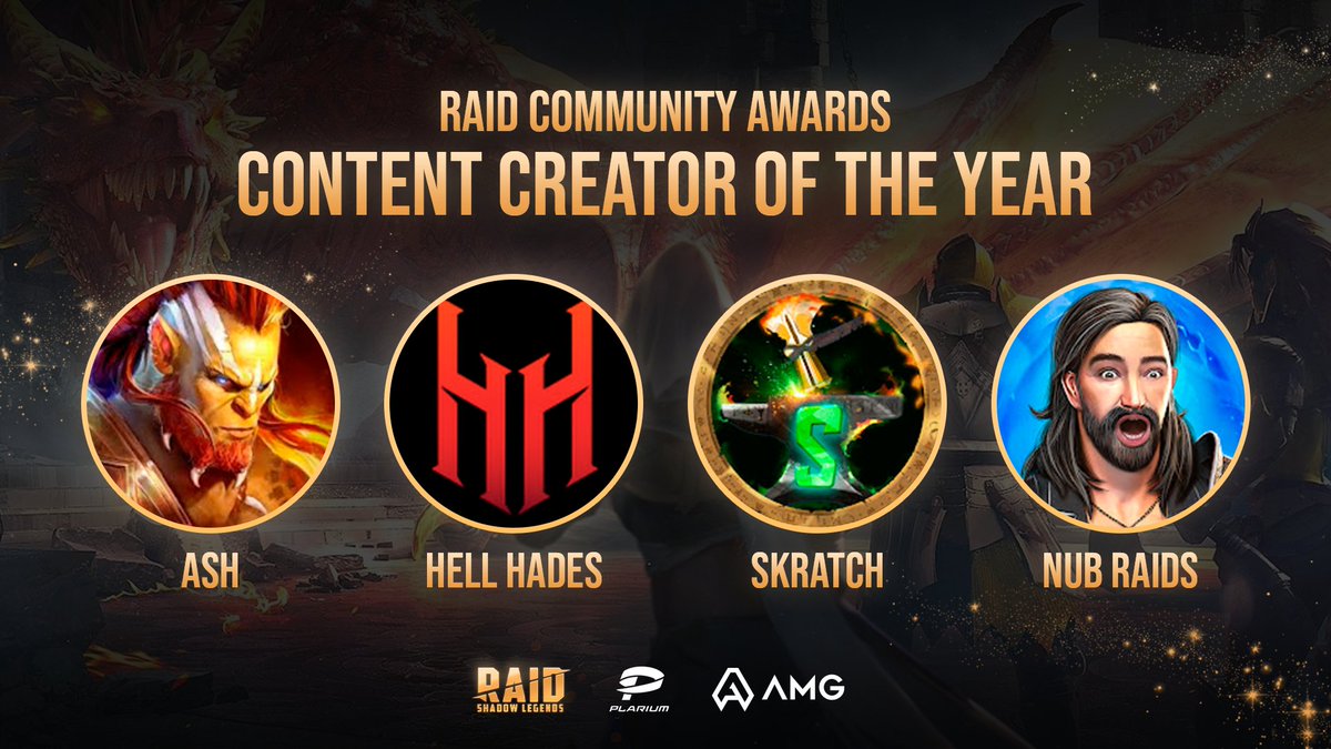 Proud that the 4 nominees for Content Creator Of The Year at the RAID Community Awards are from #AMGFam!🙌 🔸 @CWA 🔸 @HellHadesTV 🔸 @SkratchPlays 🔸 @Nubkeks You can vote for your favorite one until April 25th! ▶️ bit.ly/RAIDAwards