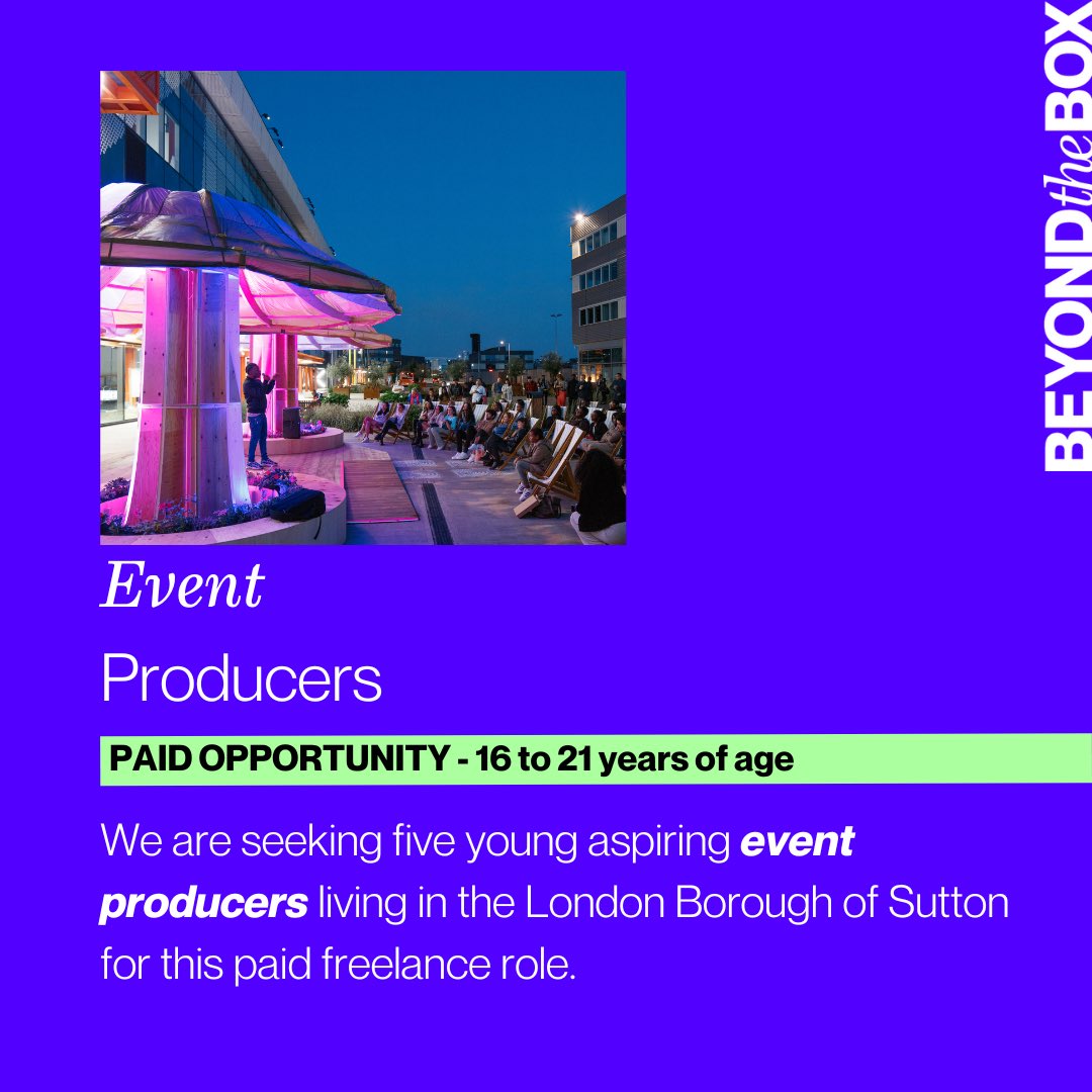 🚨 Paid Opportunity - Event Producer 🚨 Job Title: Event Producer: 16 – 21 years of age Department: Production at Beyond the Box Role Type: Freelance Closing date: 19 May 2024 (midnight) Interviews: Week commencing 20 May 2024 Discover more 👇 beyondtheboxcic.com/opportunities