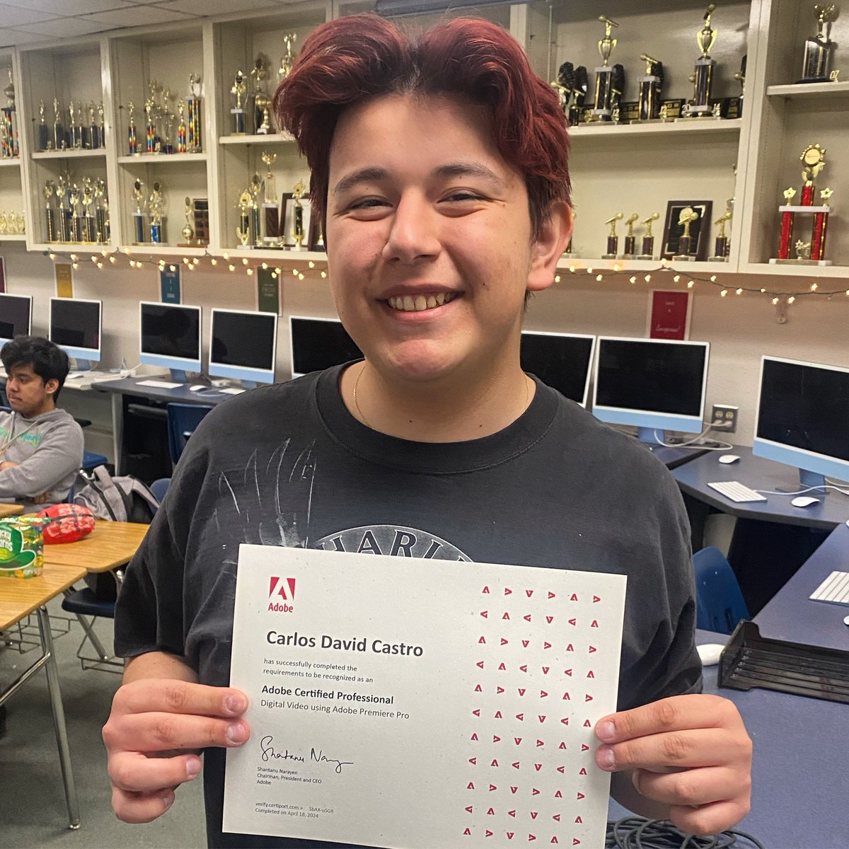 Congratulations Carlos on passing your certification test and earning your Adobe Premiere Pro Certification! You are now college and career ready! #OFOD #adobepremiere #adobe @DVHSYISD @IvanCedilloYISD @R_Benavides2 @YsletaISD @YsletaISDCTE