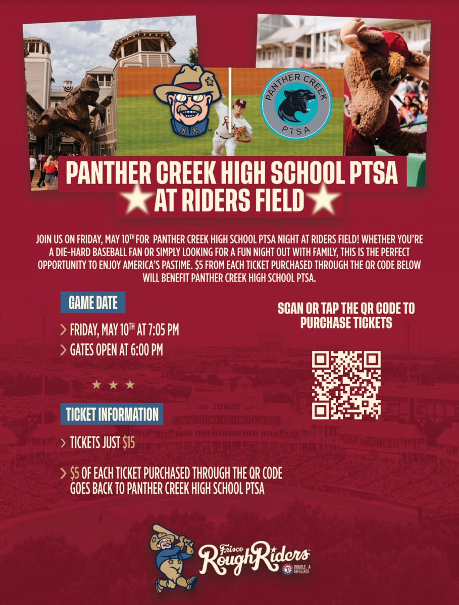 Get ready to have an amazing time with the PTSA at the Frisco Roughriders Game! It's not just a game, it's an evening of baseball extravaganza!