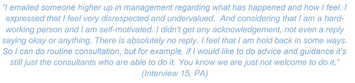 The way this PA views their entitlement to clinical roles is v interesting. Imagine an F2 going 'I'm motivated I want to do advice & guidance, I feel deflated, why won't they let me'? Ofc mgmt should reply to emails, but when drs struggle to get basic training opportunities...