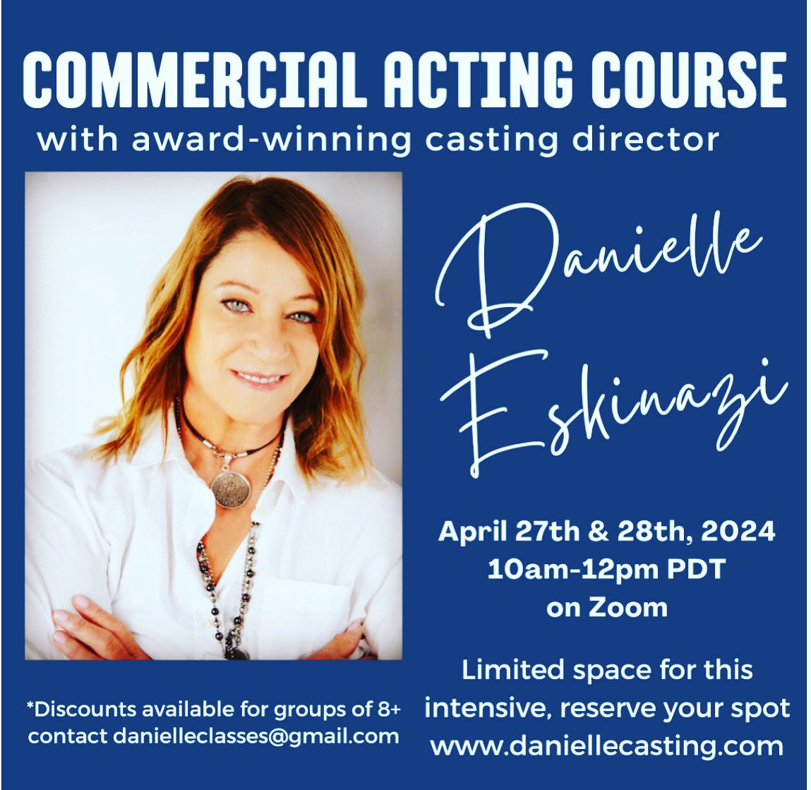 Now 2 spots left to join my
Class. #commercialclass #actorslife #KnowledgeIsPower #castingdirector 💙