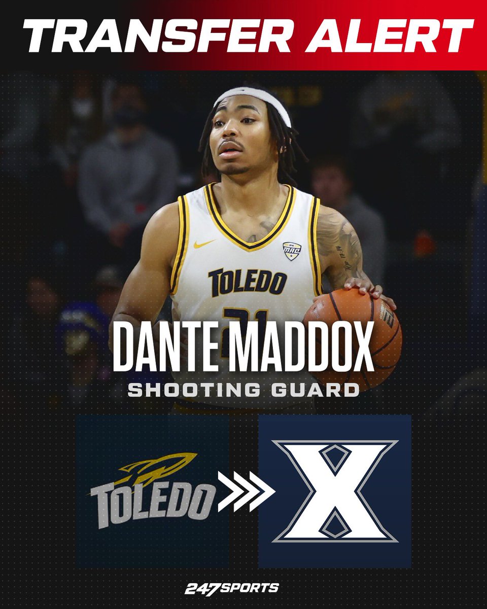 NEWS: Toledo transfer Dante Maddox has committed to Xavier source tells @247SportsPortal Maddox averaged 15.6 points, 4.3 rebounds while shooting 40.3% from three. Story: 247sports.com/college/basket…