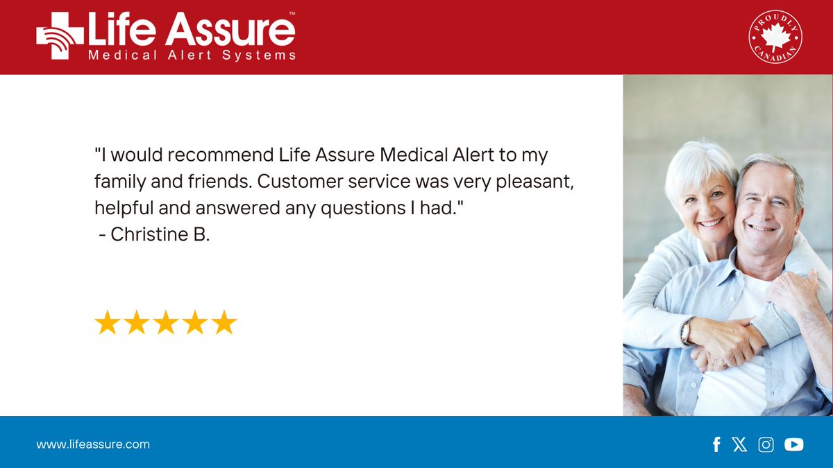 'I would recommend Life Assure Medical Alert to my family and friends. Customer service was very pleasant, helpful and answered any questions I had.'
 - Christine B.

#lifeassure #medicalalert #seniorliving #seniorcare