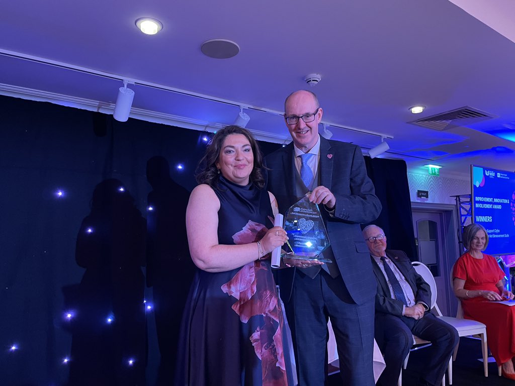WesternHSCTrust's tweet photo. The winners of the Improvement, Innovation and Involvement Award are the Autism Support Cafes and the Forget Me Not Bereavement Suite, South West Acute Hospital #WTStaffAwards24 https://t.co/Ss7SH3GfTm