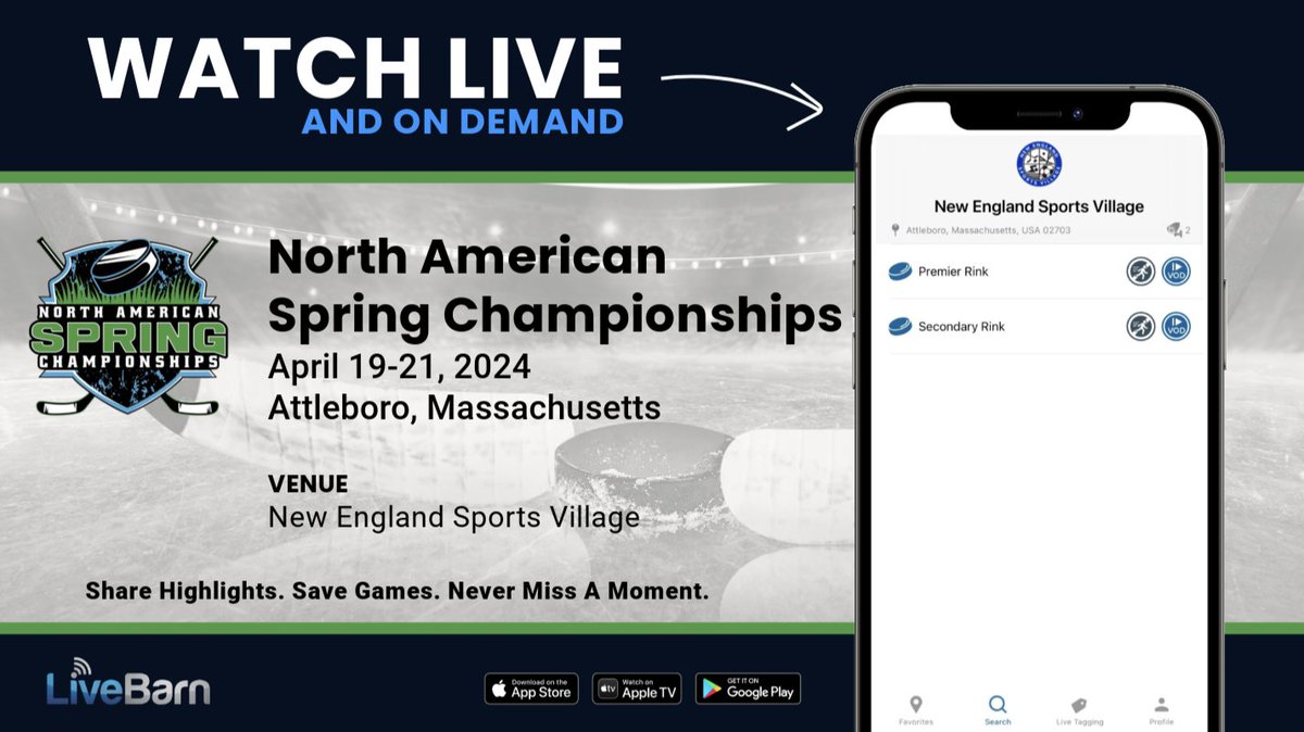 The North American Spring Championships, presented by the Northern Vermont Wildcats, begins tomorrow in Massachusetts! 🏒 Can't make it to the rink? We are streaming games throughout the weekend. Watch live or on-demand for 30 days, and don't forget to submit highlights! 🎥