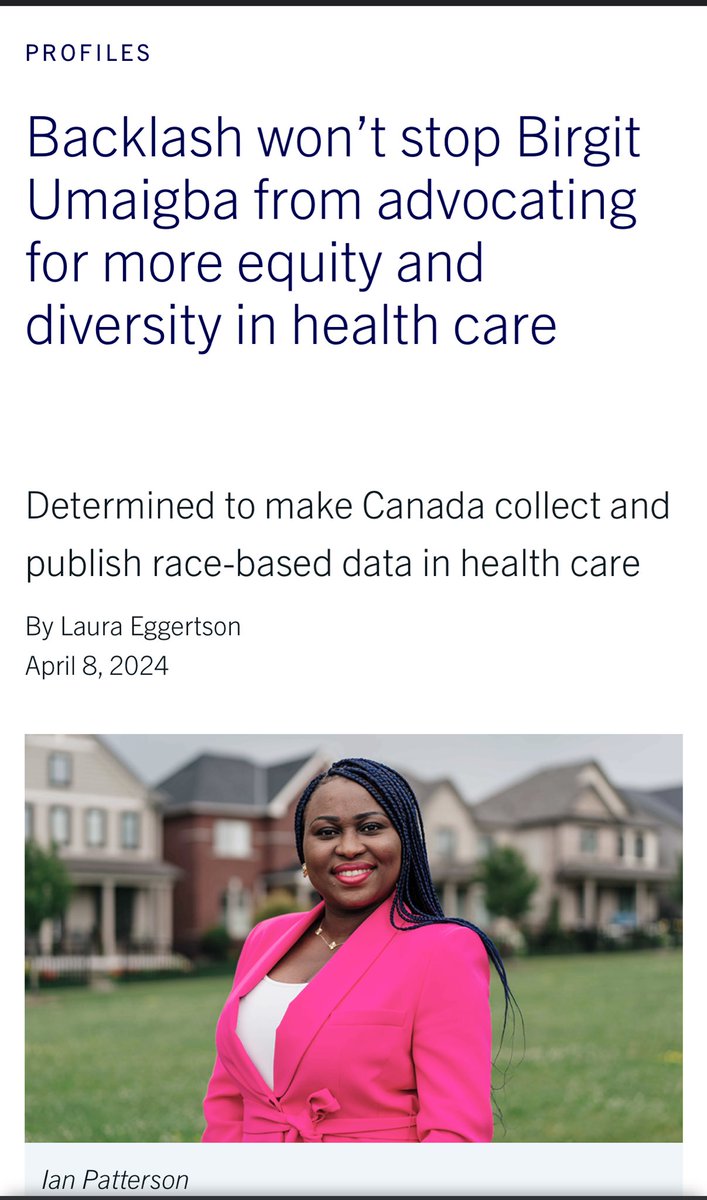 I am determined to make Canada collect and publish race-based data in healthcare. I will fight until the very end. Thank you @LauraEggertson @canadanurses for interviewing me. canadian-nurse.com/blogs/cn-conte…
