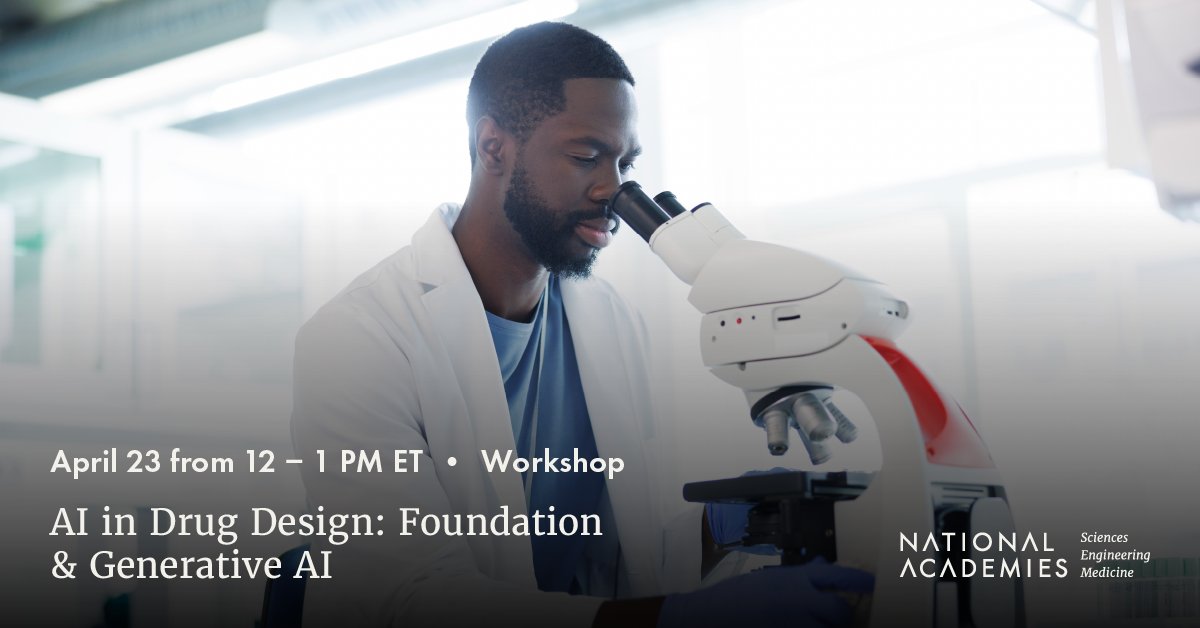 #AI can play a key role in advancing #DrugDiscovery, from helping to predict #DrugSafety to matching candidate drugs to patient benefits. To learn more about using #AI in #DrugDesign, attend our April 23 workshop: ow.ly/gtG650Ri7ew