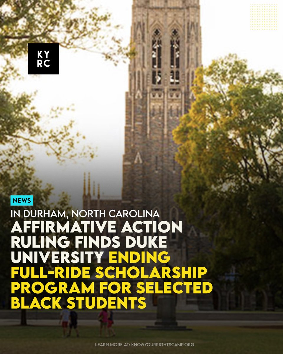 Affirmative Action Ruling Finds Duke University Ending Full-Ride Scholarship Program For Selected Black Students Link: ow.ly/Qety50RiomQ