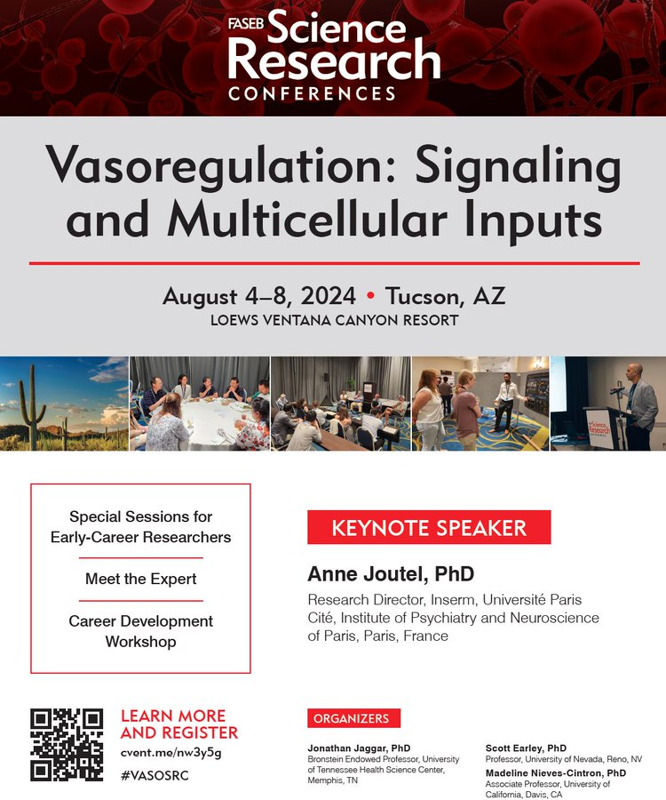 This is going to be an outstanding conference. Register today and come and join us in Tucson, Arizona in August 2024.  
web.cvent.com/event/efa86d30…
#VASOSRC
<a href="/FASEBorg/">FASEB</a>
<a href="/jjaggar/">Jonathan Jaggar</a>
<a href="/vesselman/">Scott Earley</a>
<a href="/MNCline/">Madeline Nieves</a>