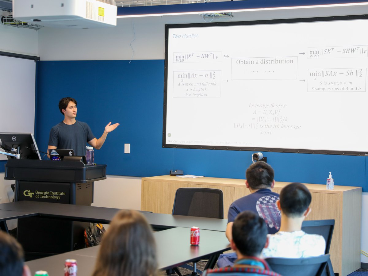 Yesterday was our last HotCSE seminar for the academic year! Check out photos from Koby Hayashi's presentation, plus the abstract for his work on randomized algorithms for nonnegative matrix factorization! cse.gatech.edu/events/2024/04…