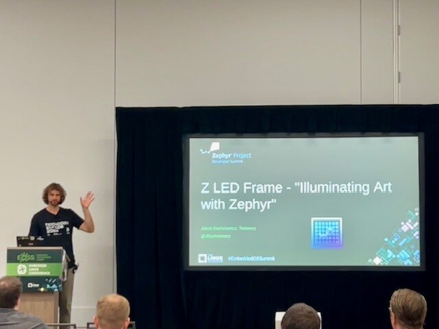 SO cool! Watch the livestream now -  @Tietoevry's @DuchniewiczJ is walking through how he built a unique LED matrix display using an affordable ESP32 microcontroller running #ZephyrRTOS with BLE and HTTP server capabilities.  hubs.la/Q02tn14L0