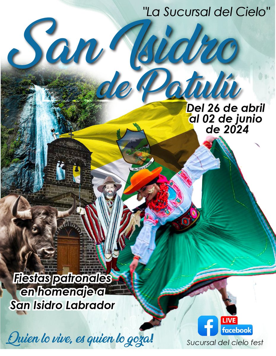 Esencia de cultura y tradiciones, feria taurina, desfiles, misas, novenas, eucaristías, shows musicales, rodeo, feria de emprendimientos, paisajes y aventura.
#FiestasPatronales #SanIsidroDePatulu #Labrador