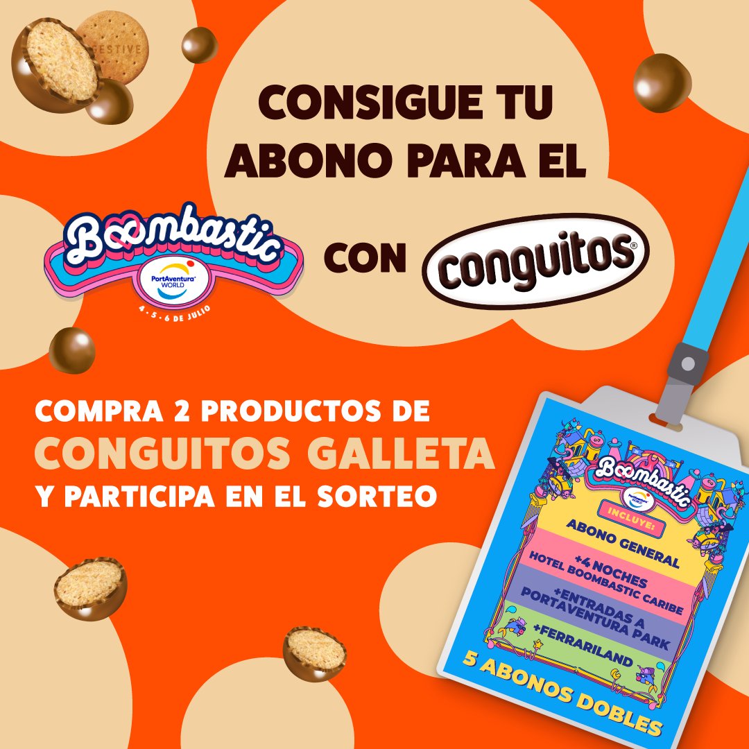 ⚡ SORTEAMOS 5 ABONOS DOBLES COMPLETOS PARA EL @boombastic_fest ⚡

¿Quieres disfrutar en #BoombasticPortAventura de tus cantantes favoritos de la mano de @conguitos ? 

👉🏼 Link a la promoción: loom.ly/LJpCOEM 
#NoEsCacahuéEsGalleté #UnaGalletaATiempo