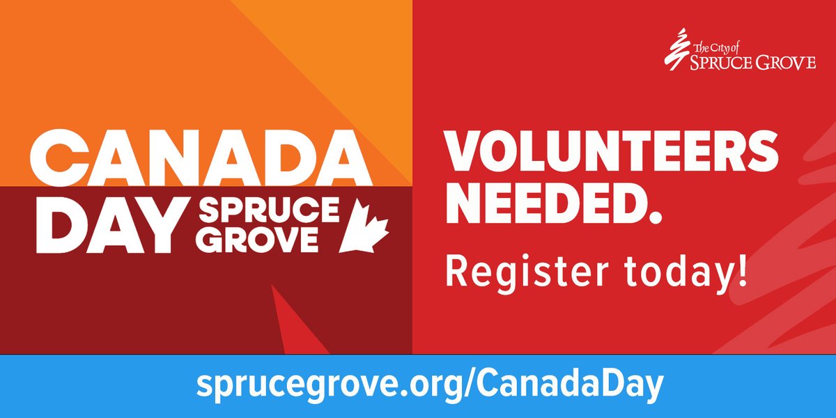 Want to get involved in this year’s #CanadaDay celebration as more than just a spectator? We’re recruiting volunteers to help operate #SpruceGrove’s biggest community event of the year! You can apply as an individual or as a non-profit org. Details: sprucegrove.org/CanadaDay 🇨🇦