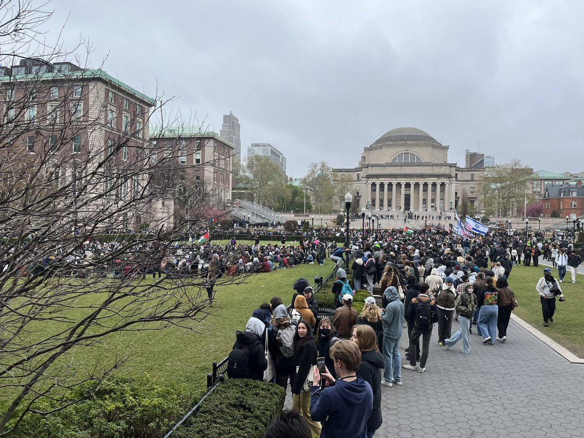 I’m on Columbia’s campus. the cops made the school’s facility workers take down the encampment and take apart the food not yet eaten, after 120 students (and I hear 2 NLG observers) were arrested. all campus doors are locked, teachers are canceling classes due to fear of NYPD etc