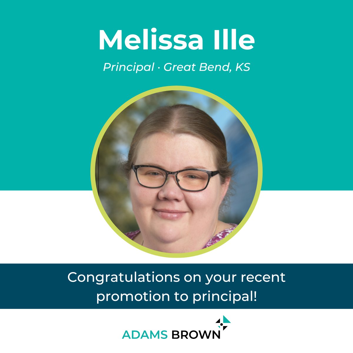 Melissa Ille was recently promoted to principal, and we couldn't be more proud of her accomplishments! 

Learn more about Melissa at the link below!
>> hubs.la/Q02sN_dj0

#promotion #principal #WorkWithAdamsBrown #GreatBend