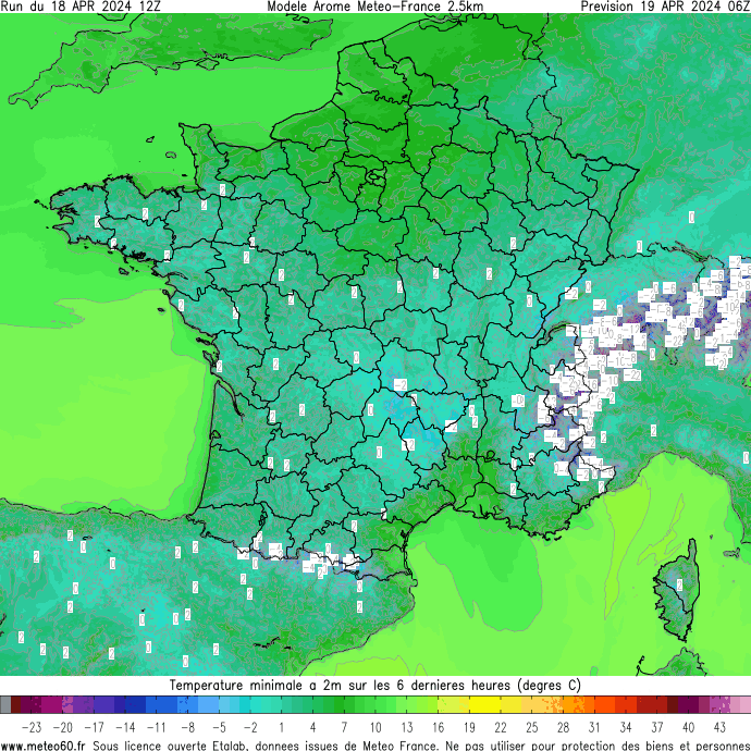 De nouvelles #gelées seront observées demain matin entre l'Ouest et l'Est en passant par le Centre de la #France, se montrant plus marquées aux abords du Massif Centre et des reliefs de l'Est. Carte : meteo60.fr
