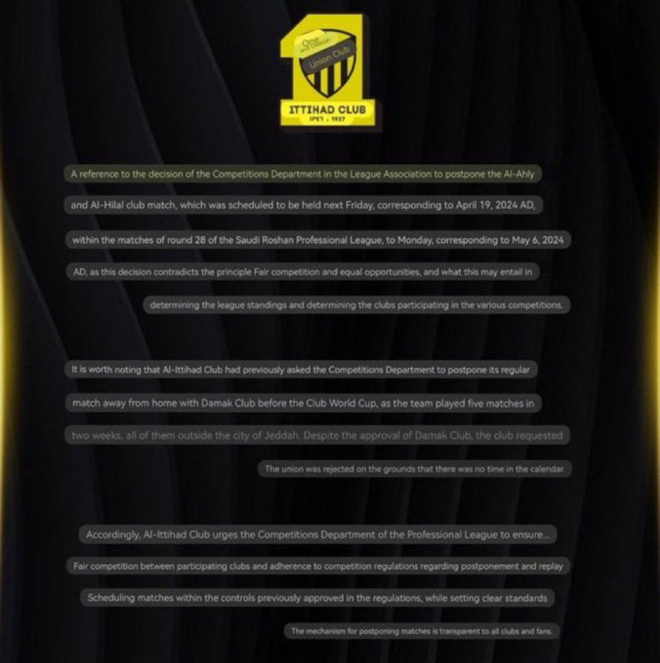 🚨🚨
 #JusticefortheittihadFIFA2 

All the fans of Al Ittihad Club demand is that their team receive high support like the rest of the other competition clubs, so that Al Ittihad can compete like the rest of the clubs.