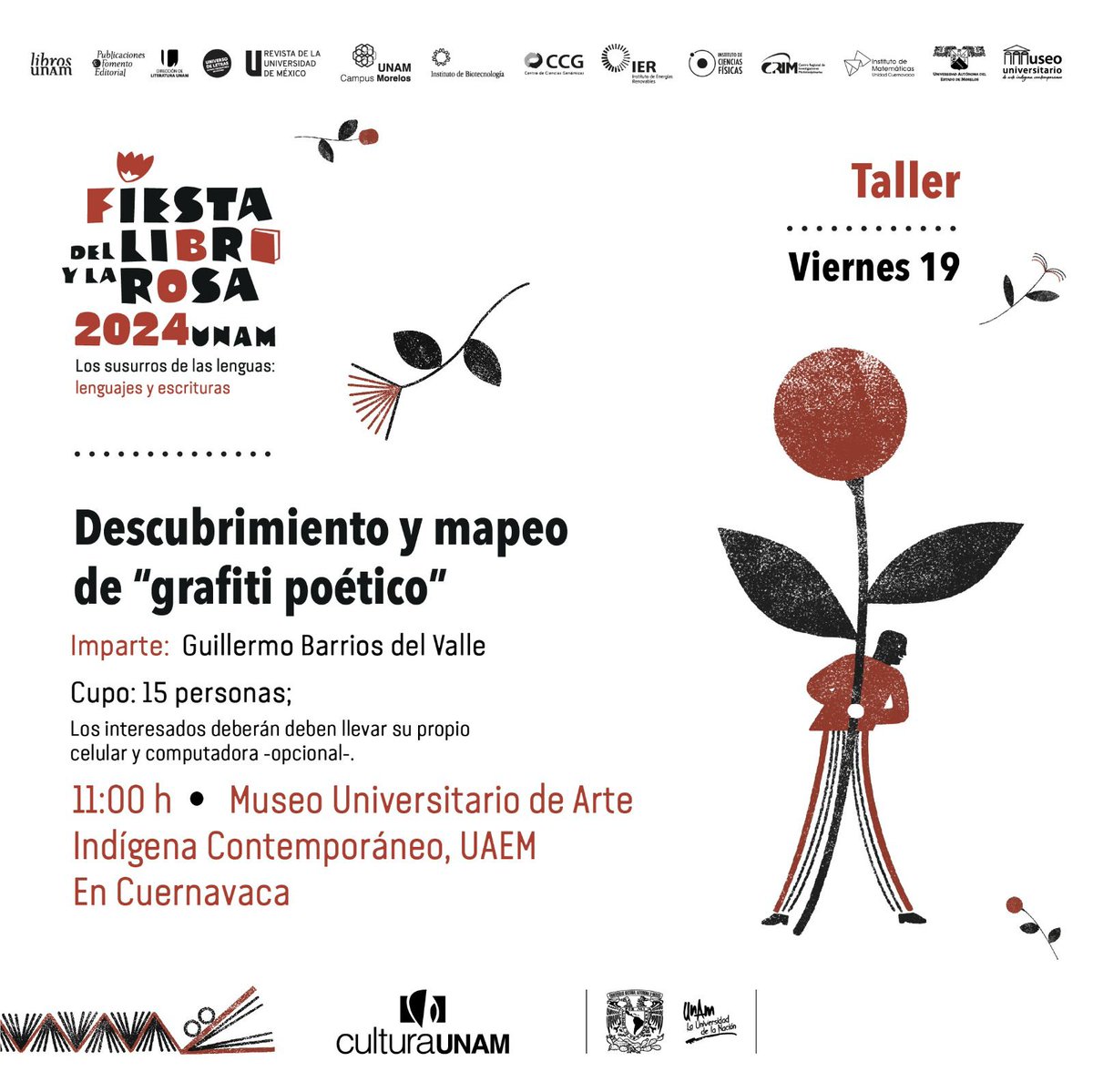 ¡Mañana empieza la 📖🌹Fiesta del Libro y la Rosa 2024 #Cuernavaca 🥳 del @crim_unam! Te esperamos a partir de las ⏰ 10:00 h en el Museo Universitario de Arte Indígena Contemporáneo📍 #MUAIC (Av. Morelos frente al Cine Morelos). 🎟️¡Entrada libre!