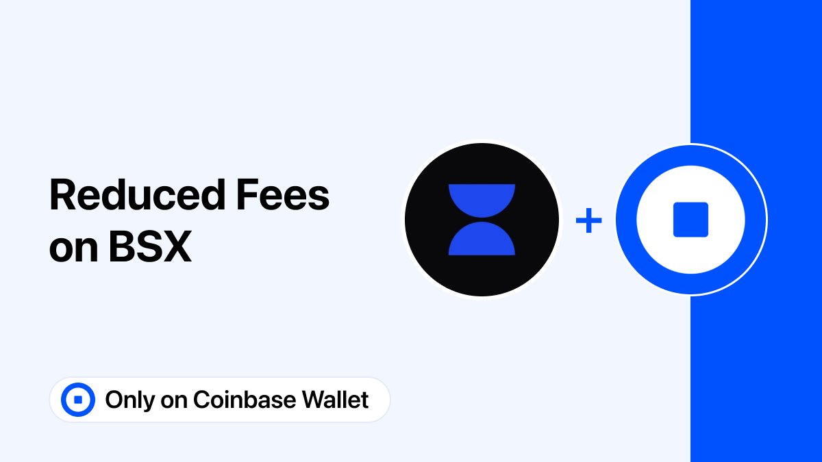 Starting today, you can receive free deposits over $75, no maker fee, and 30% off taker fee for a limited time on @bsx_labs. Only on Coinbase Wallet.