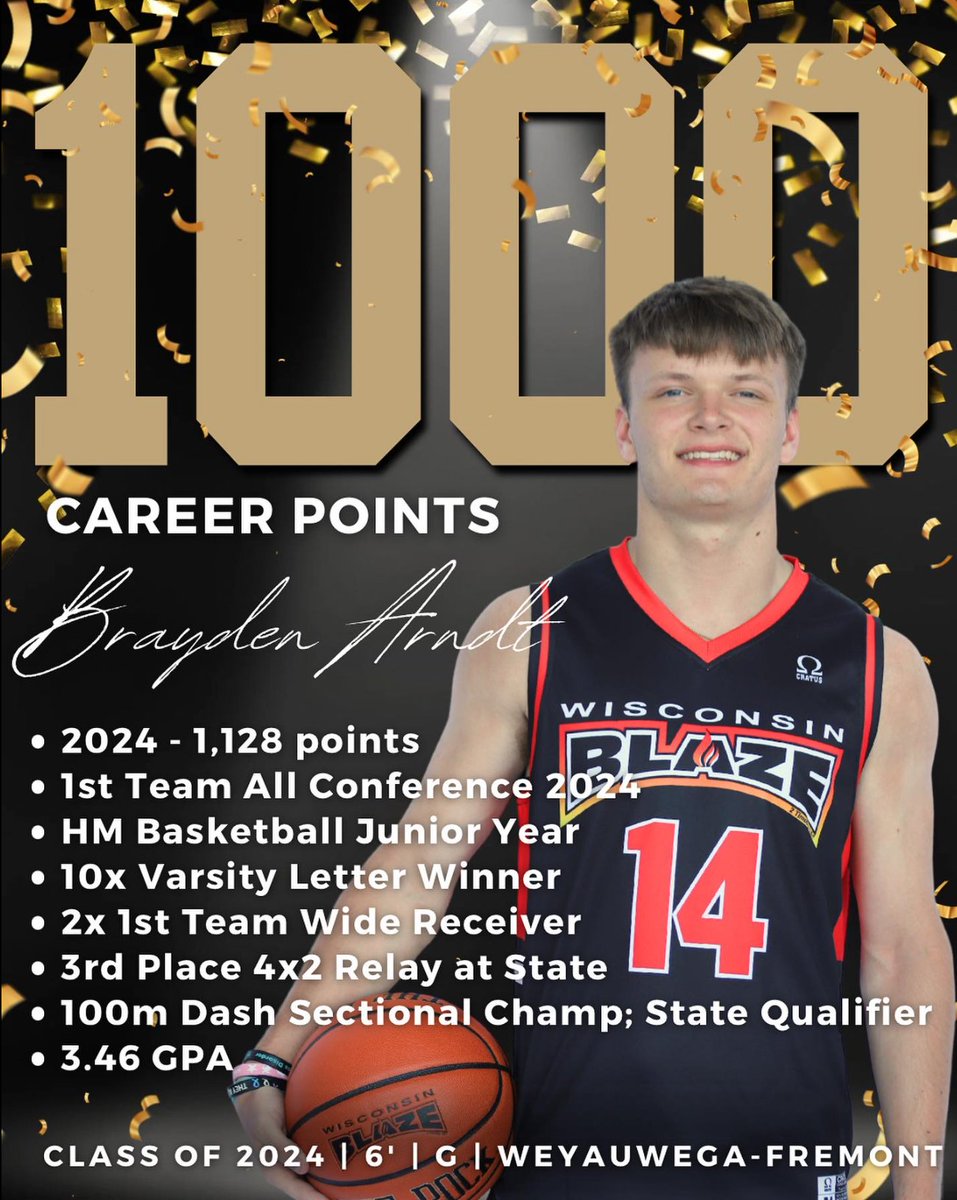 Check out the WI Blaze boys who have joined the 1000 point club this year! 🔥
#WisconsinBlaze #BeYourBest #BeTheFlame