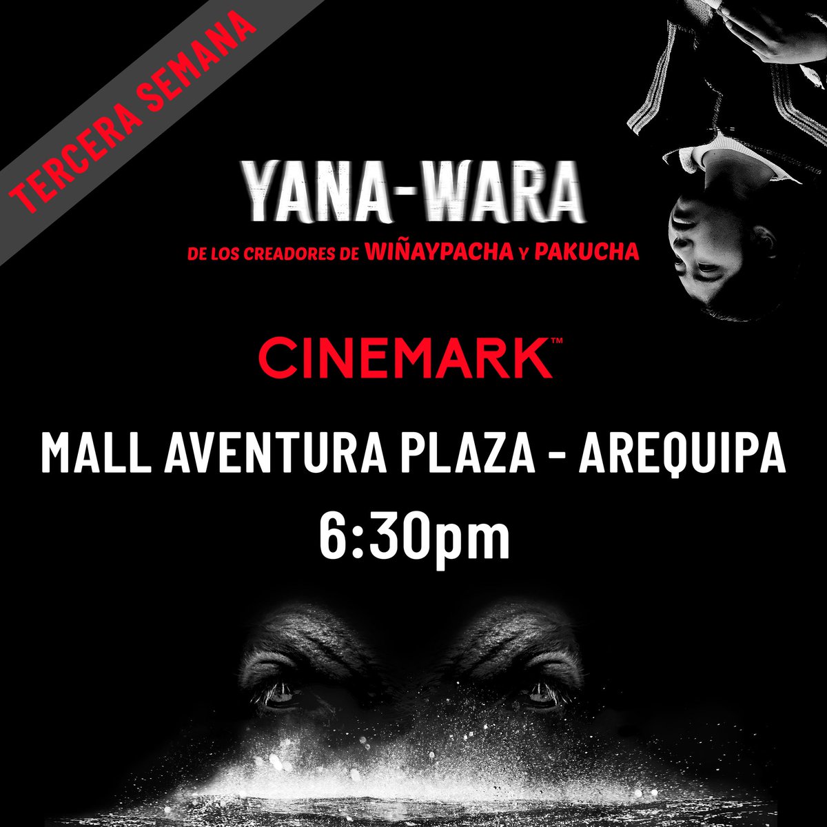 ¡#Yanawara continúa por tercera semana en Arequipa! 👏✌️ Estamos en Cinemark Mall Aventura Plaza en el horario de las 6:30pm. ❤️🎬 Agradecemos al público arequipeño que nos ha acompañado por dos semanas 🙂✊ #cineaymara #CinePeruano #Wiñaypacha #cinepuneño #cineandino