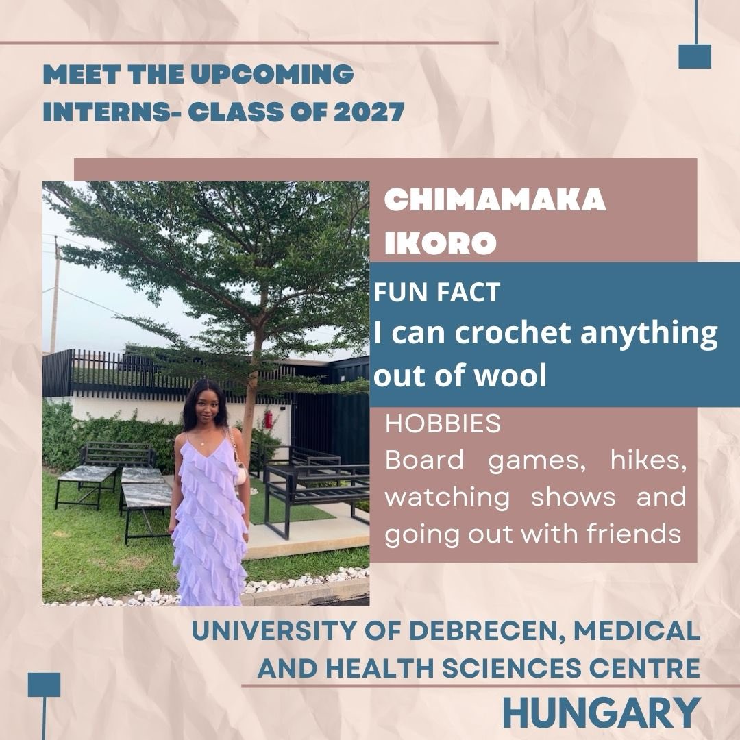 Continuing our meet the intern series

Chimamaka Ikoro
“I’m looking forward to meeting and learning more about my fellow residents and also embracing the Chicago culture and cuisine”.

#intenalmedicine #Diversity #meettheintern #classof2027