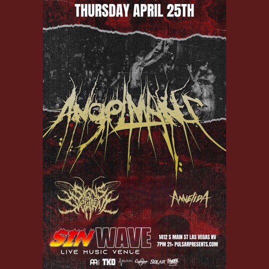 7 DAYS AWAY!! at @SinwaveVegas w/ @AngelMakerBand / @signsoftheswarm @annelidamusic & more TBA ! Tickets are $20 each and I deliver 702-498-4488 !! Show is presented by @PulsarSmash702 !! Show is Ages 21+ !! RETWEET !!