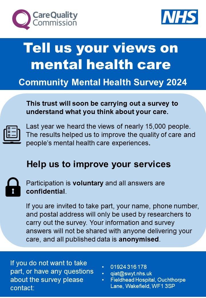 Our Trust will soon be carrying out a survey to understand what you think about your care. Last year we heard the views of nearly 15,000 people, which helped us to improve the quality of care and people’s mental health care experiences. 💙 Find out more: buff.ly/3Ukmcaq
