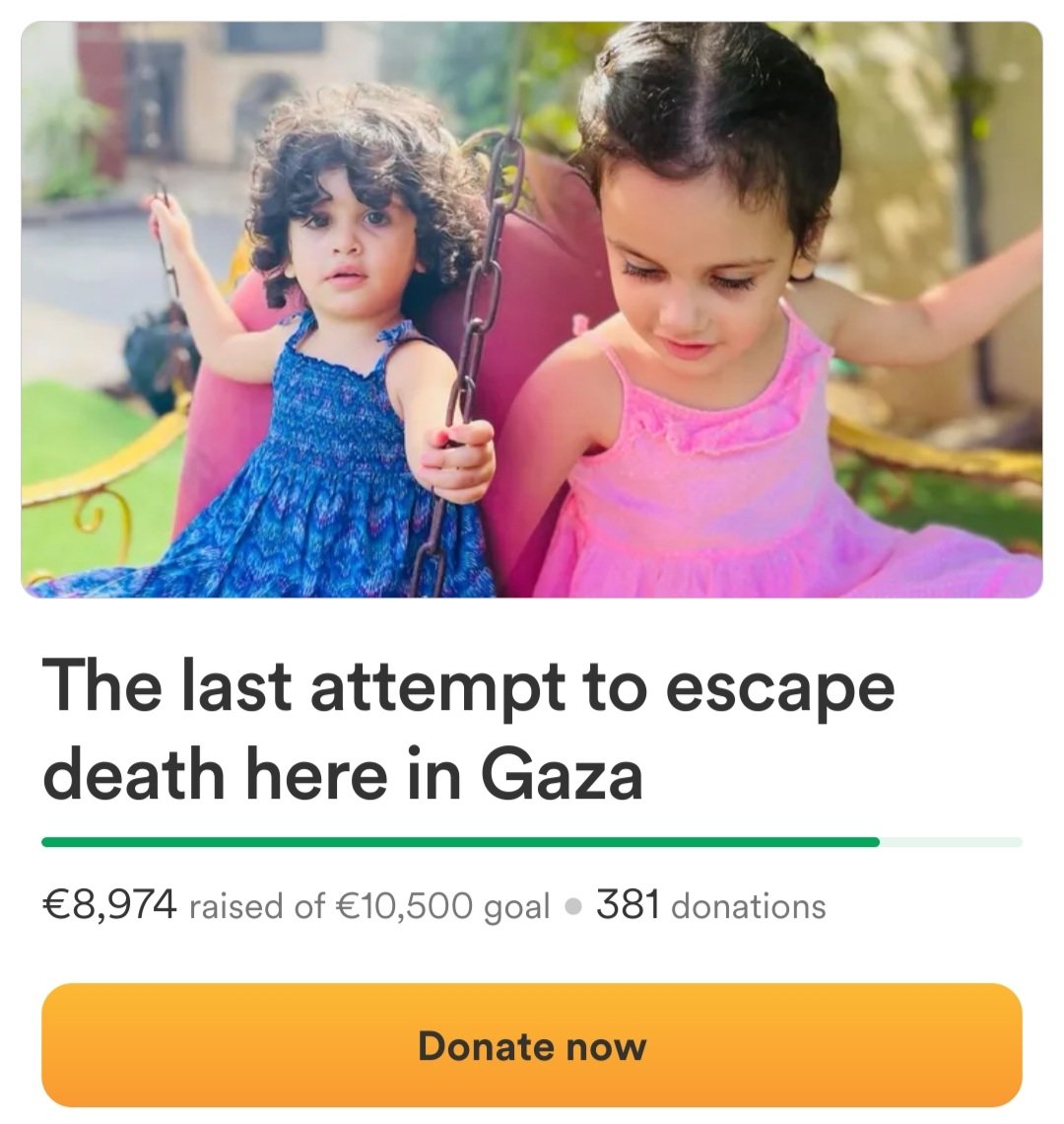 Hi, guys! This family in Gaza is very close to reaching their goal. We can help them escape the genocide. gofund.me/d1c0bb45