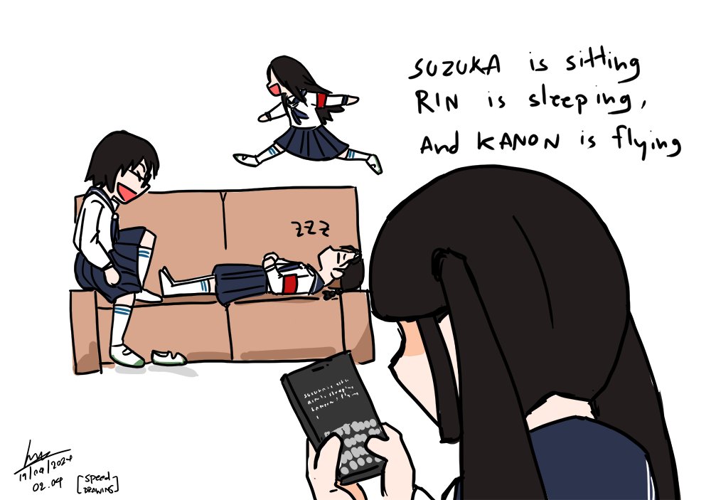 Suzuka is sitting, Rin is sleeping, and Kanon is flying.
and I drew it.
#atarashiigakko_art 
#ATARASHIIGAKKO
#新しい学校のリーダーズ